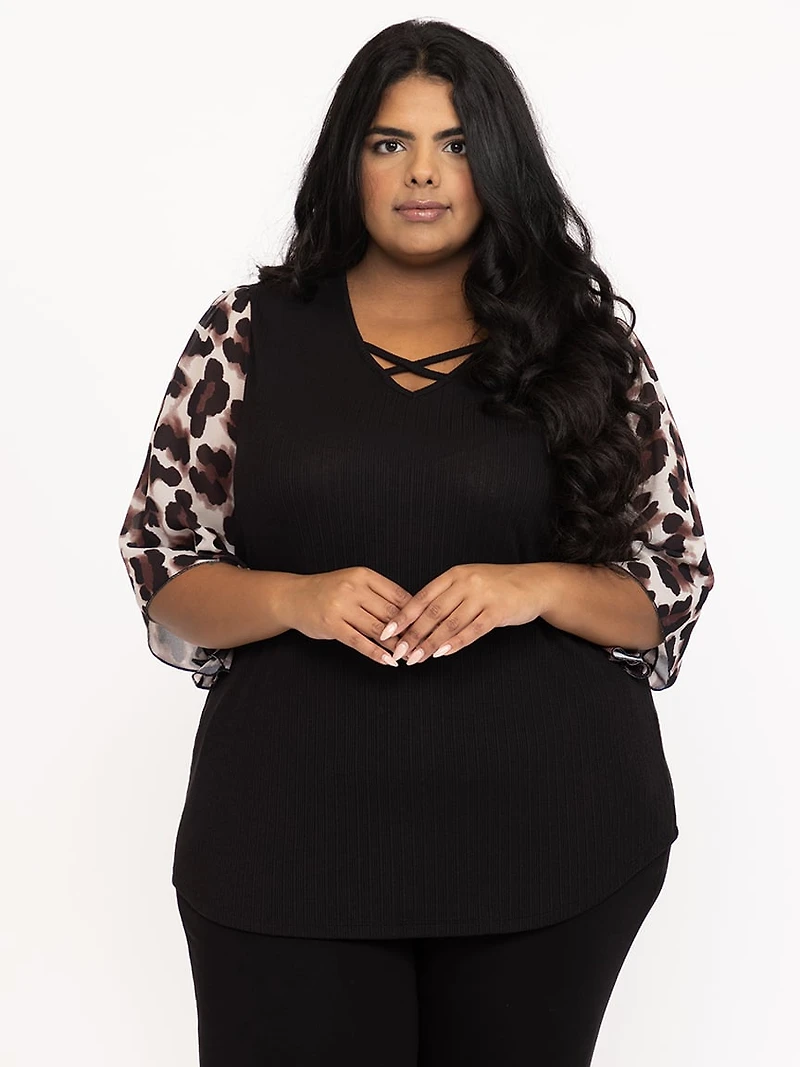 Women's Leopard Flutter Sleeve Top