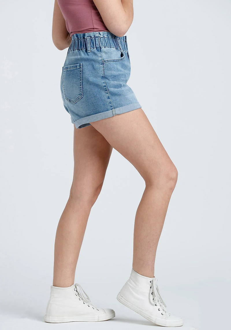 Women’s High Rise Elastic Waistband Cuffed Jean Shortie