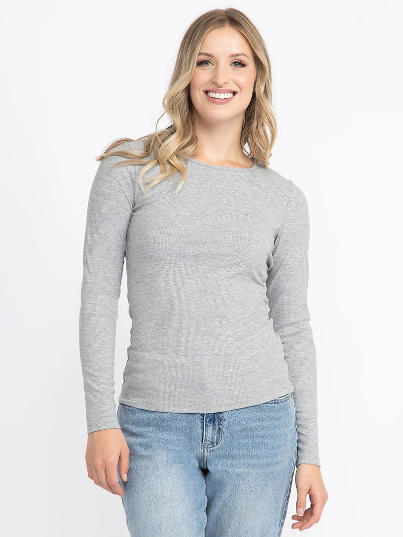 Women's Crew Neck Rib Long Sleeve Tee