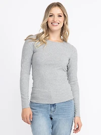 Women's Crew Neck Rib Long Sleeve Tee