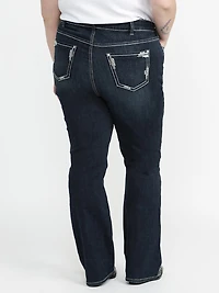 Women's Plus Dark Wash Embellished Pocket Baby Boot Jeans