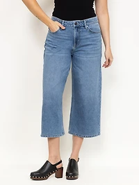 Women's Medium Wash High Rise Cropped Wide Leg Jean