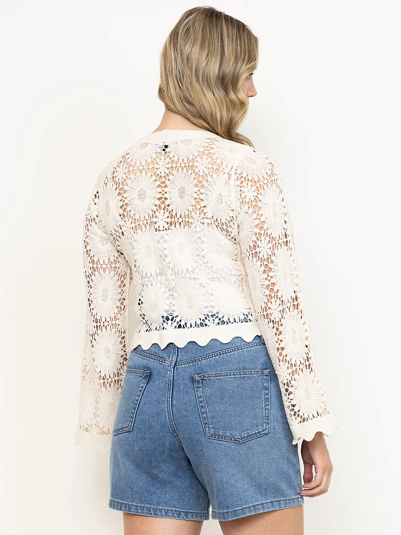 Women's Crochet Button Front Cardigan