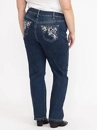Women's Plus Medium Dark Wash Embellished Straight Jeans