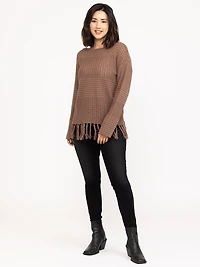 Women's Pointelle Pullover With Fringe