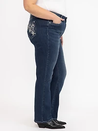 Women's Plus Medium Dark Wash Embellished Straight Jeans