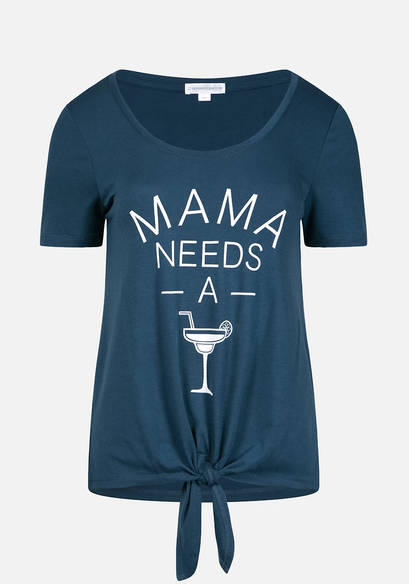 Women's Mama Tie Front Tee