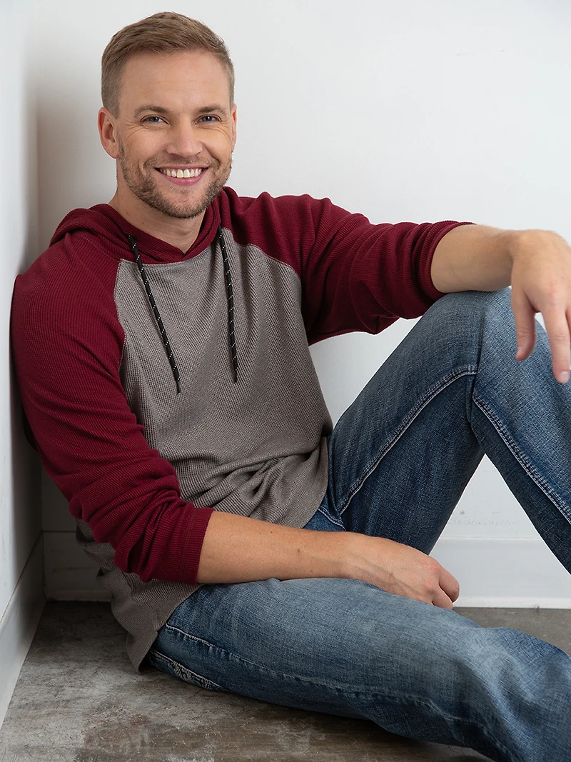 Men's Hooded Waffle Henley Shirt