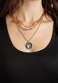 Triple Chain Spartan Coin Gold Necklace