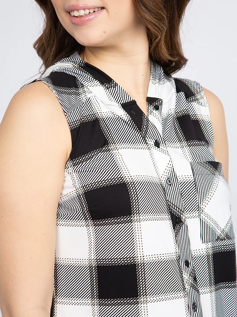 Women's Sleeveless Plaid Hoodie