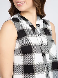 Women's Sleeveless Plaid Hoodie