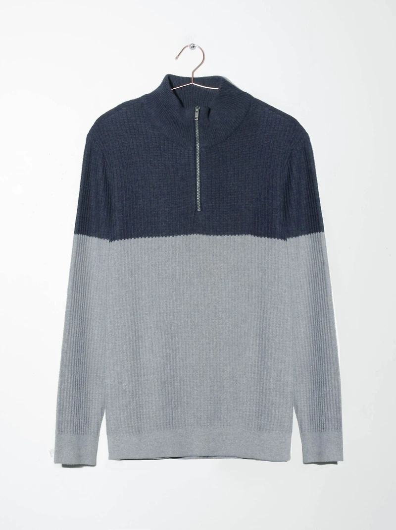 Men's Quarter Zip Colour Block Sweater