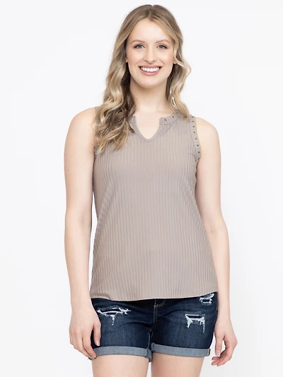 Women's Ribbed Split Neck Tank