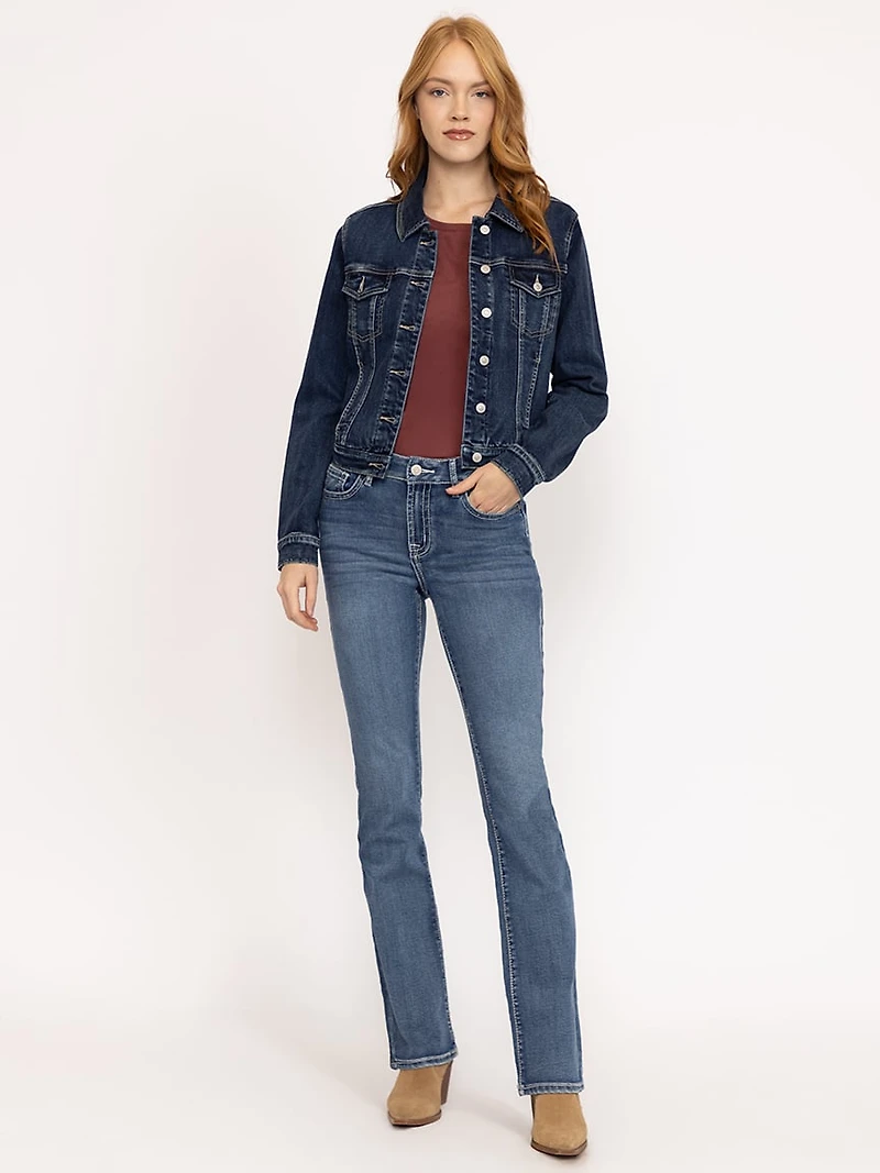 Women's Medium Wash Embroidered Baby Boot Jeans