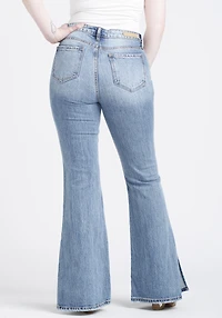 Women's High Rise Side Long Slit Flare Jean
