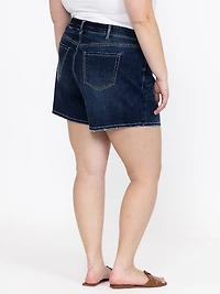 Women's Plus Multi Thread Thick Stitch Dark Wash Shortie