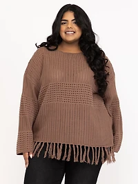 Women's Pointelle Pullover With Fringe