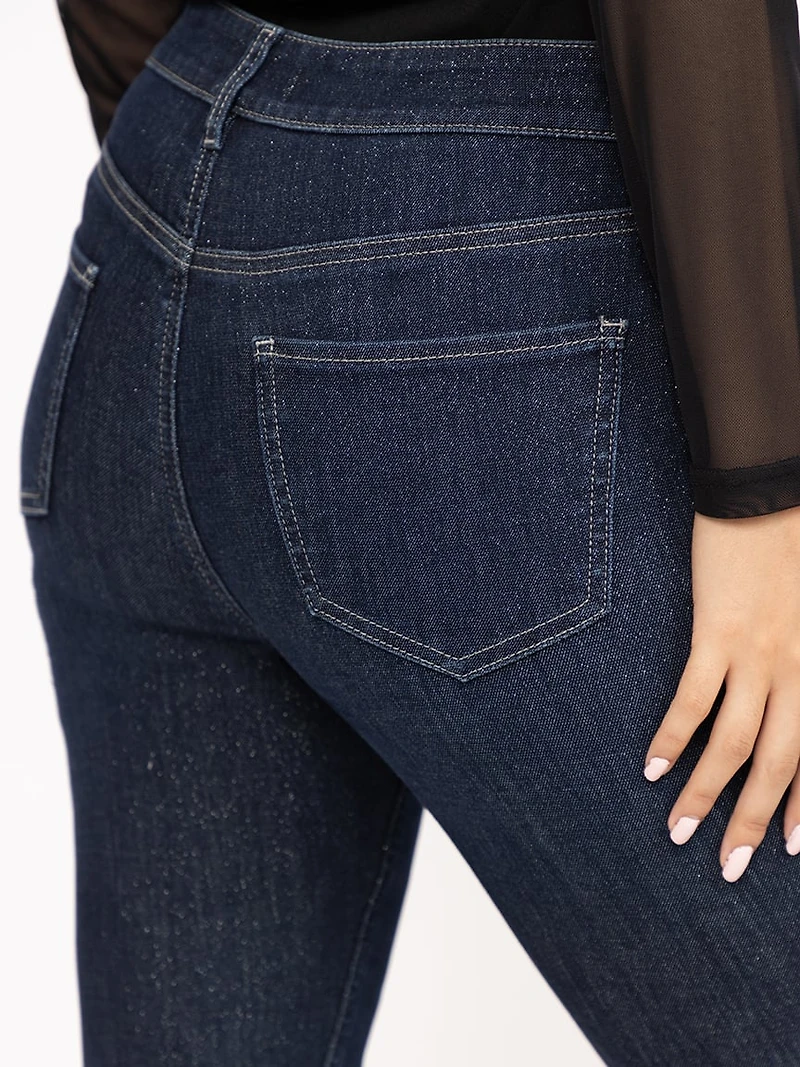 Women's Mid Rise Dark Wash Sparkle Skinny Jeans