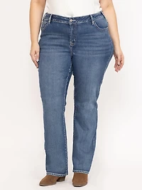 Women's Plus Medium Wash Embroidered Baby Boot Jeans