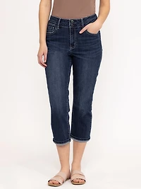 Women's 2 Button Dark Wash Mid Rise Cuffed Jean Capri