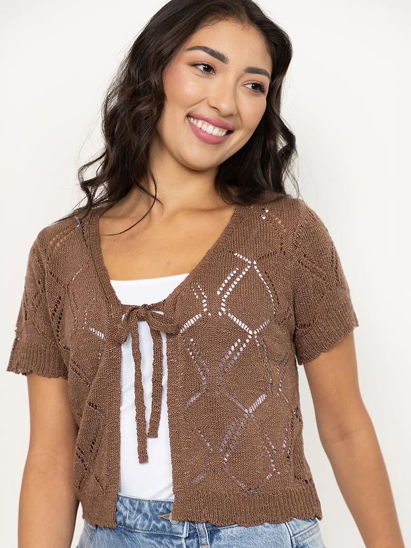Women's Pointelle Tie Front Cardigan
