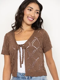Women's Pointelle Tie Front Cardigan