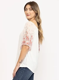 Women's Floral Sleeve Peasant Top