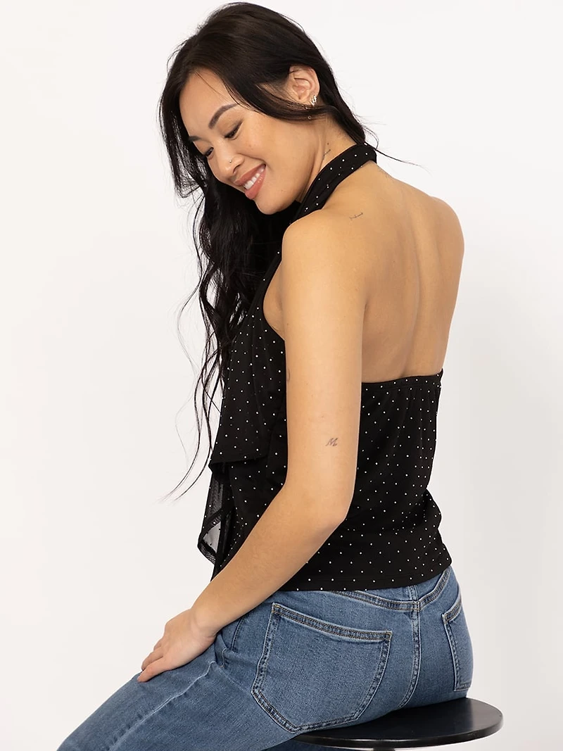 Women's Studded Mesh Halter Tank