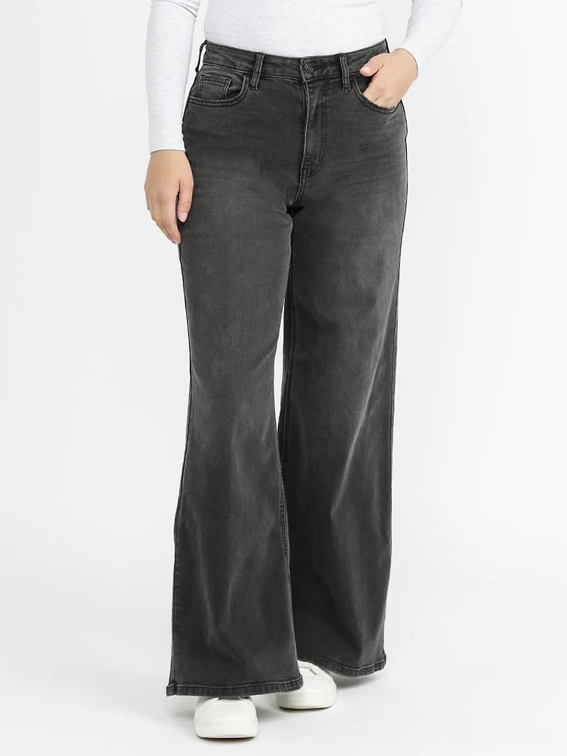 Women's Black High Rise Wide Leg Jeans