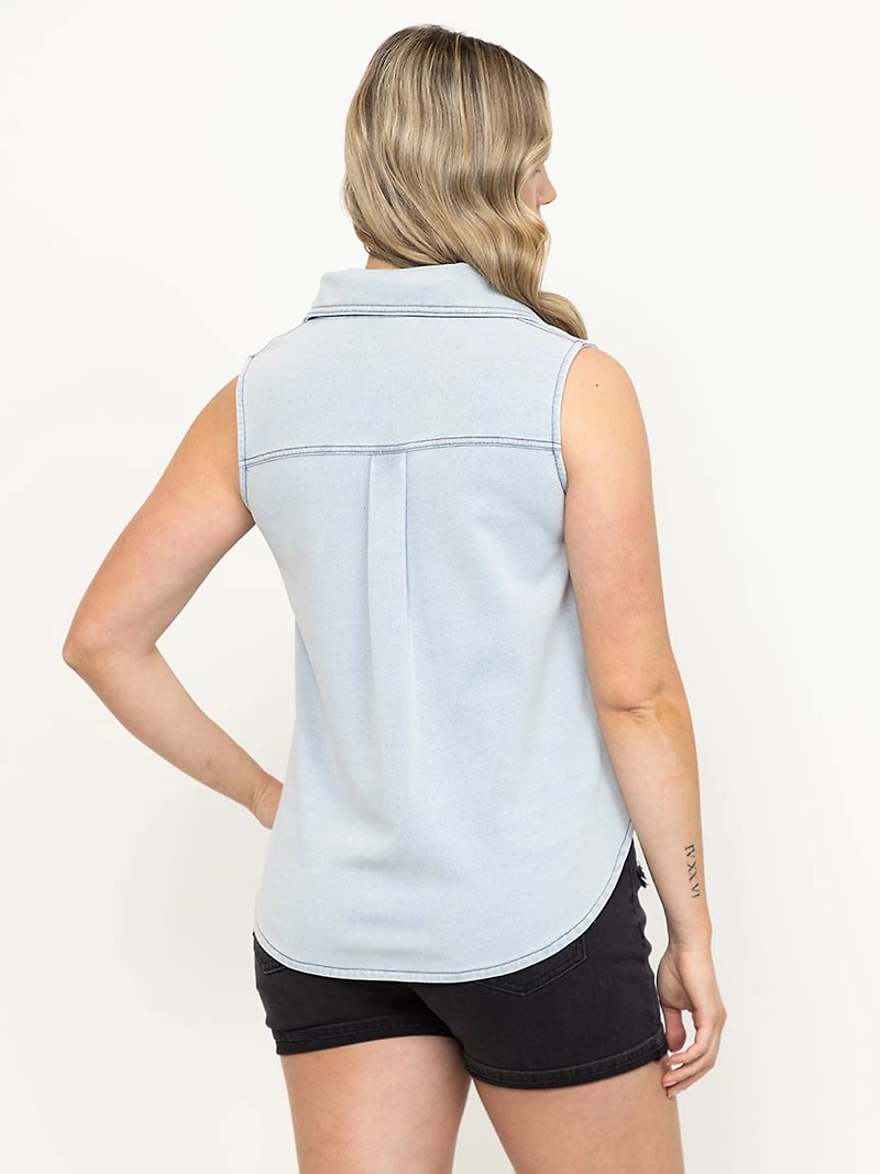 Women's Sleeveless Knit Denim Shirt
