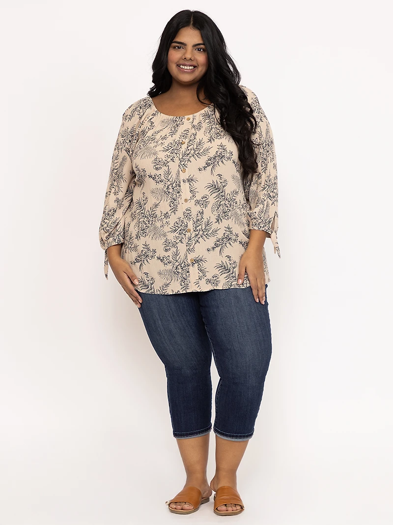 Women's Leaf Print Peasant Top