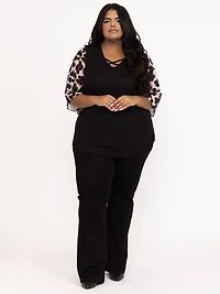 Women's Leopard Flutter Sleeve Top
