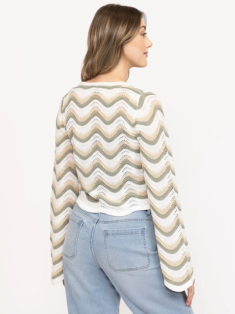 Women's Wave Stitch Tie Front Cardigan