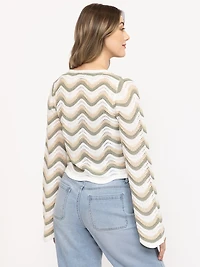 Women's Wave Stitch Tie Front Cardigan