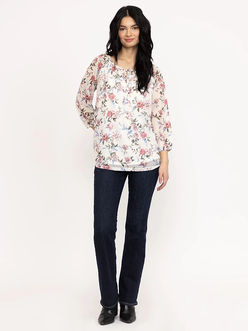 Women's Floral Mesh Peasant Top