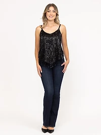 Women's Sequin Fringe Strappy Tank Top