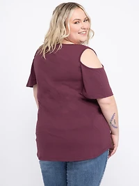 Women's Glitter Butterfly Cold Shoulder Tee
