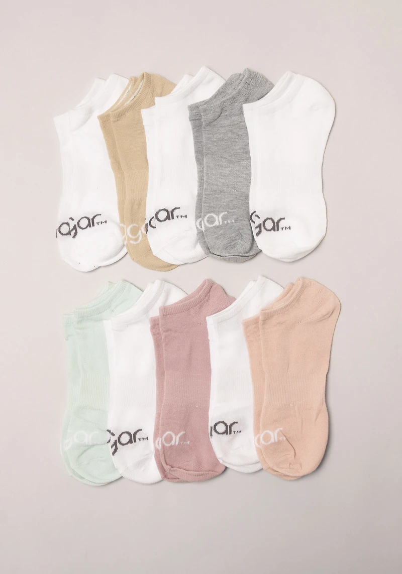 Sugar 10 Packk No Show Pastel Socks