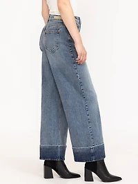 Women's Medium Wash Self High Hem Rise Wide Leg Jeans