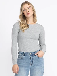 Women's Crew Neck Rib Long Sleeve Tee