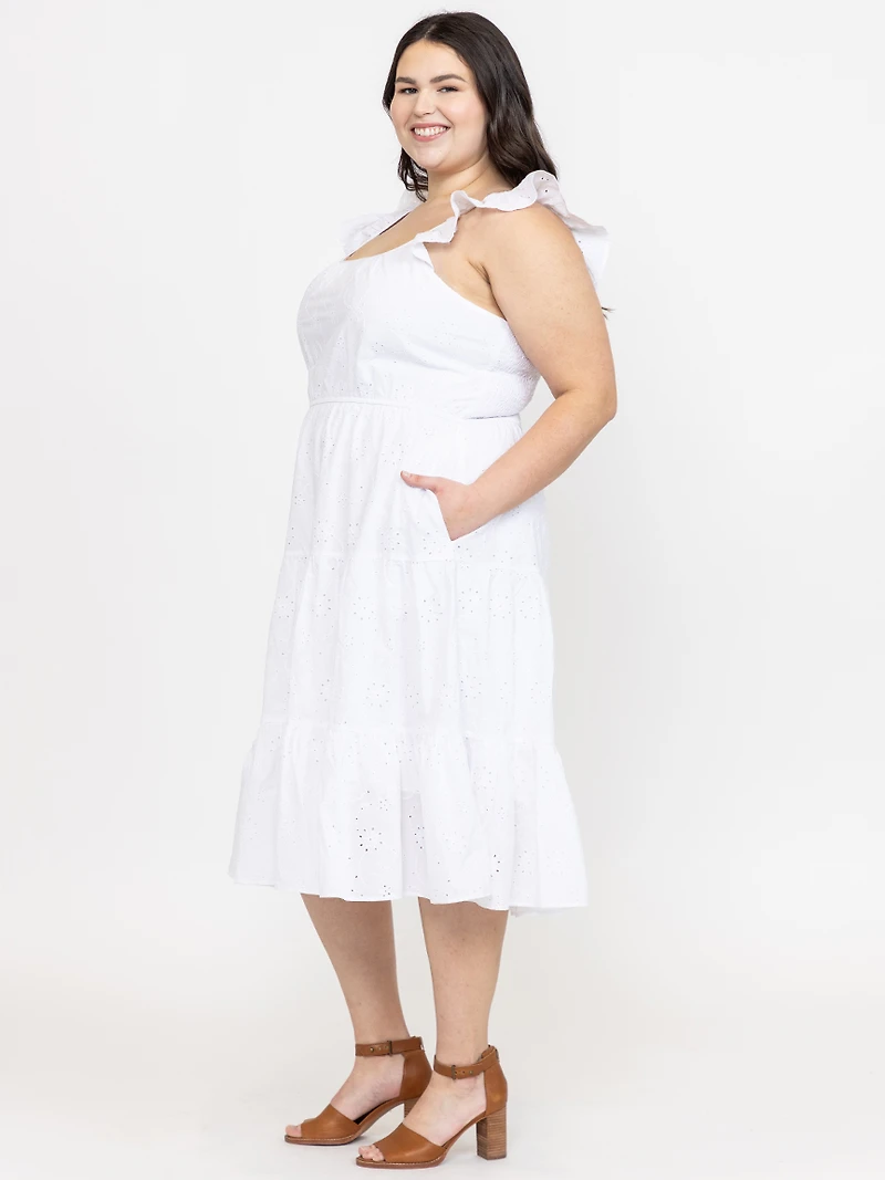 Women's Eyelet Tiered Midi Dress