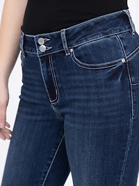 Women's 2 Button Dark Washed Jean Capri