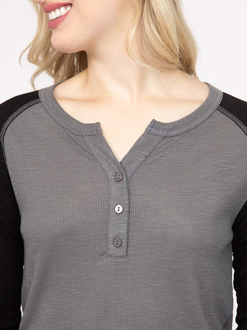 Women's Rib Baseball Henley Tee