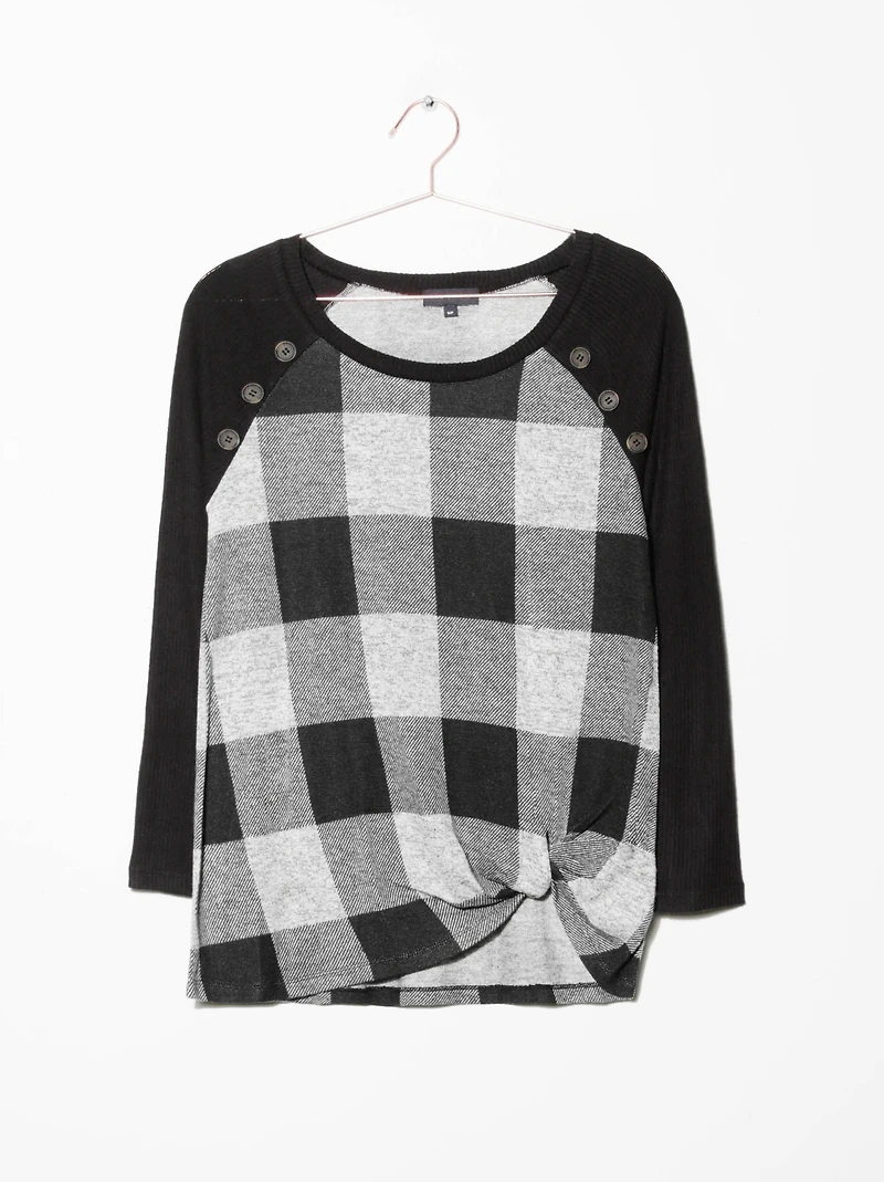 Women's Buffalo Plaid Twist Hem Top