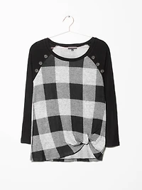 Women's Buffalo Plaid Twist Hem Top