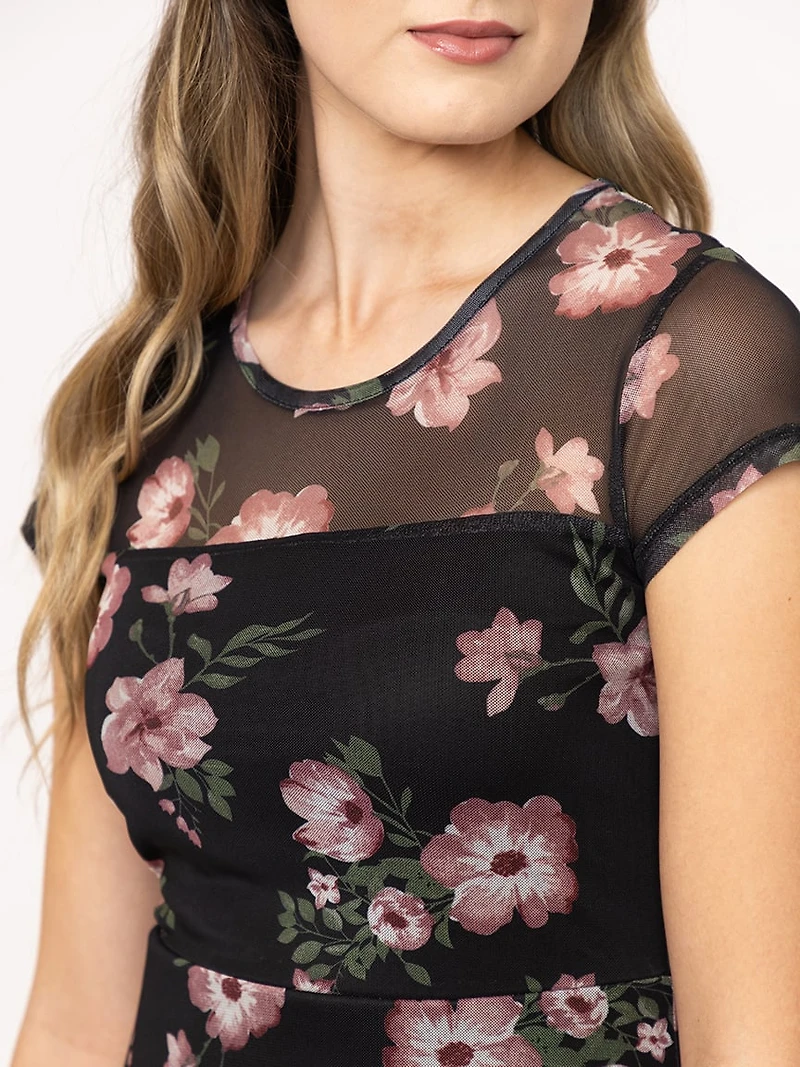 Women's Mesh Floral Midi Dress