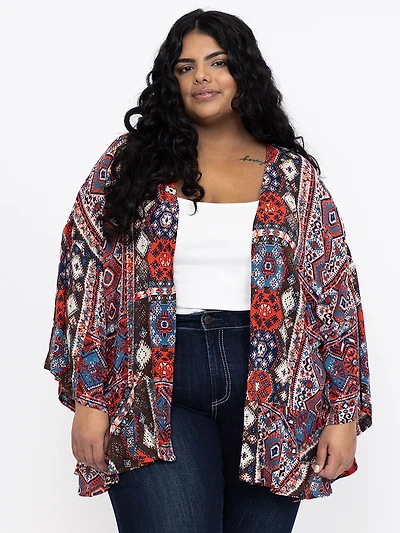 Women's Geometric Ruffle Cardigan