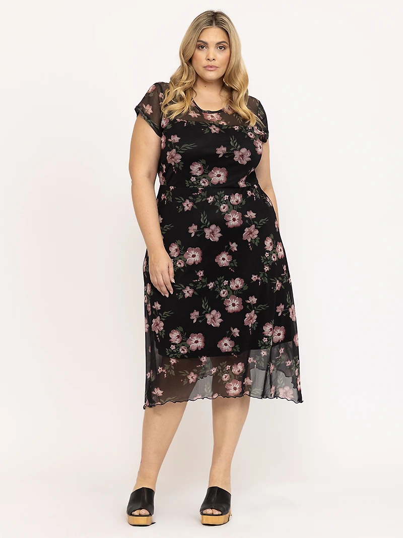 Women's Mesh Floral Midi Dress