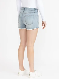 Women's Light Wash Frey Hem with Floral Stud Shortie