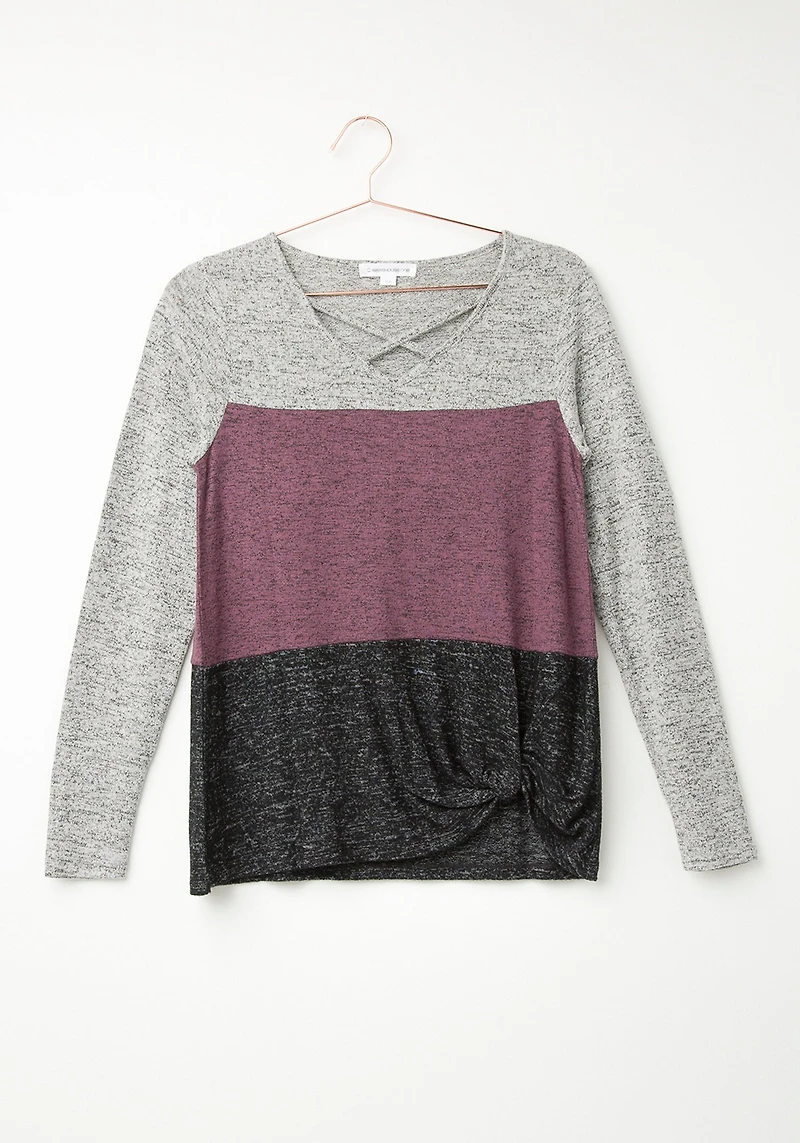 Women's Colour Block Twist Hem Top